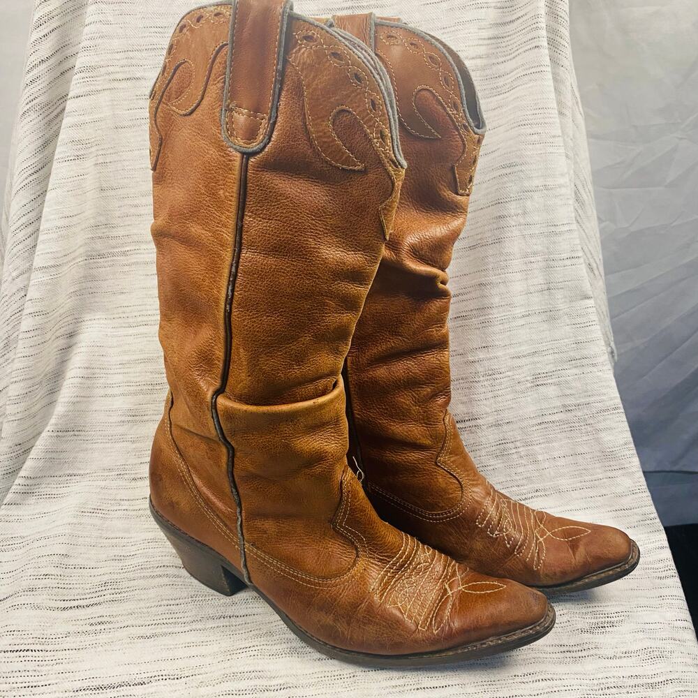 Maripe Poncho Brown Leather Cowboy Boots Size 7.5 Western Boho